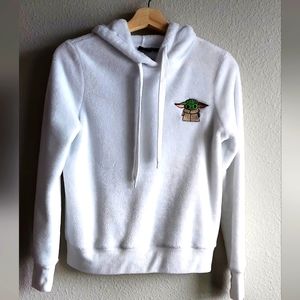 STAR WARS Mandalorian Grogu Fuzzy Pullover Hoodie Sweatshirt Embroidered Top